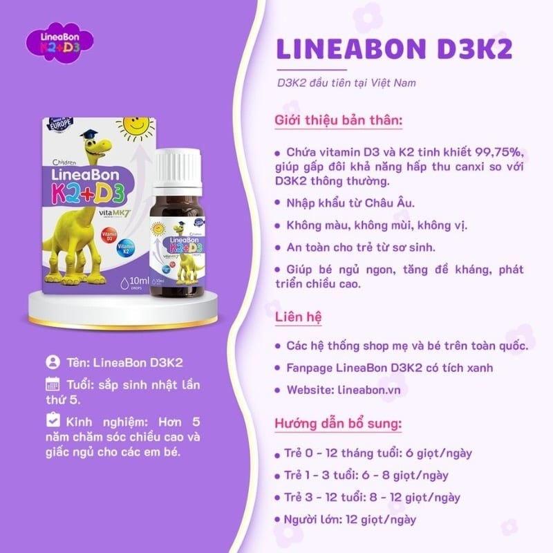 LineaBon vitamin D3 K2 10ml - Vitamin tăng chiều cao cho bé chính hãng-duoc-ban-tai-Nhập Khẩu Chính Hãng