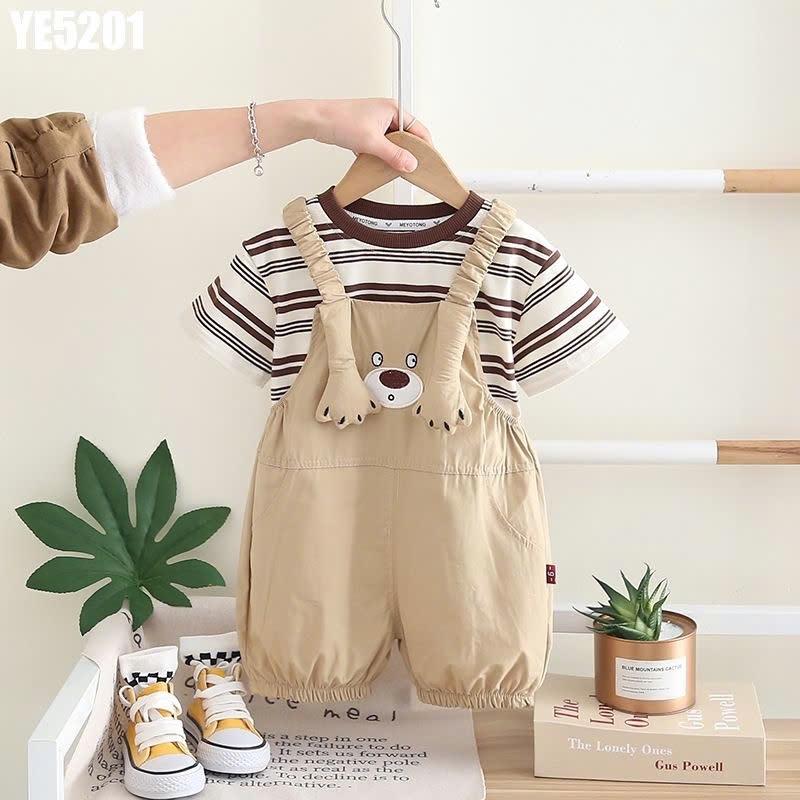 YE5201 - Set Áo Sọc Kèm Yếm Gấu (Nâu)-duoc-ban-tai-Nhập Khẩu Chính Hãng
