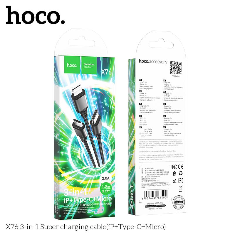 X76 cáp sạc 3 đầu hoco-duoc-ban-tai-Tùng Phụ Kiện Hoco