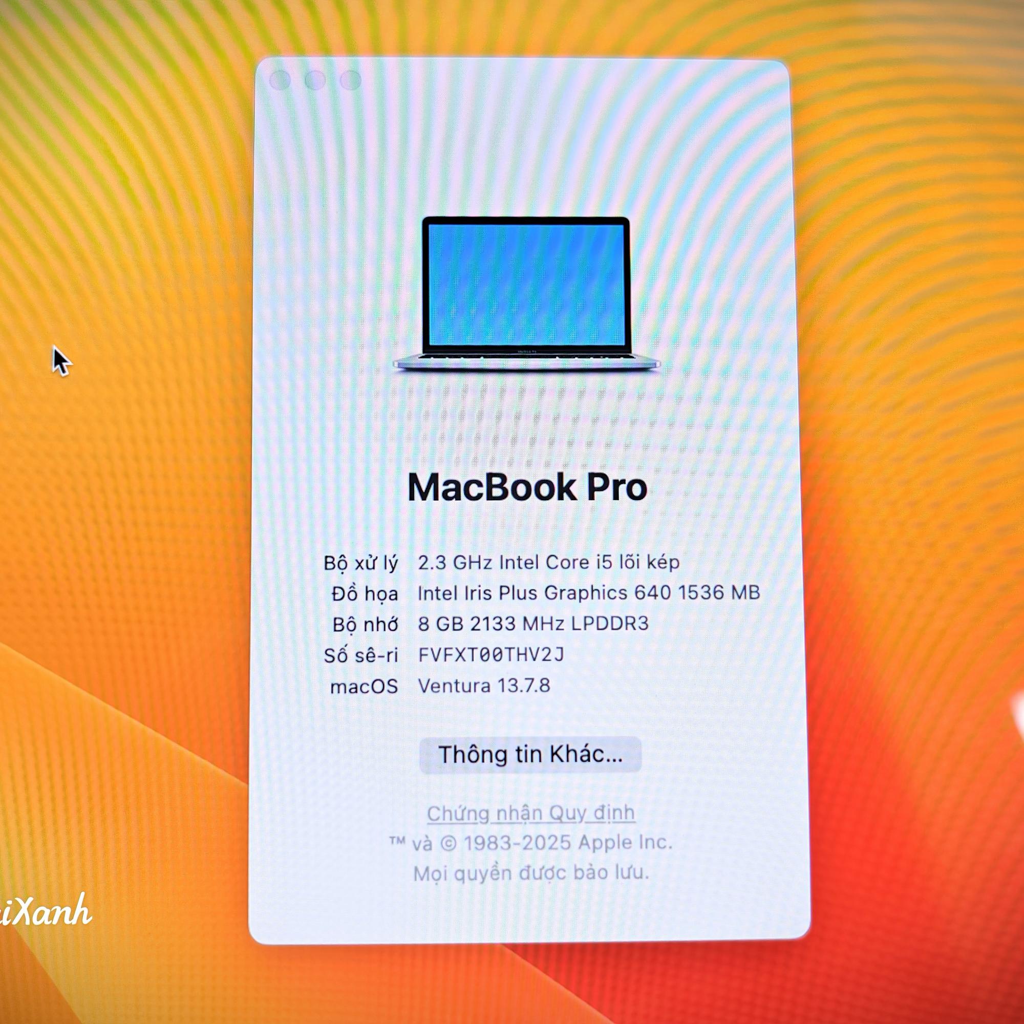 Macbook Pro 13 2017 8/128G - THV2J-duoc-ban-tai-Điện Thoại Xanh