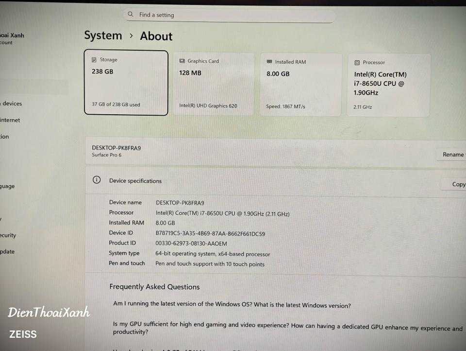 Surface Pro 6 8/256G - 90253-duoc-ban-tai-Điện Thoại Xanh