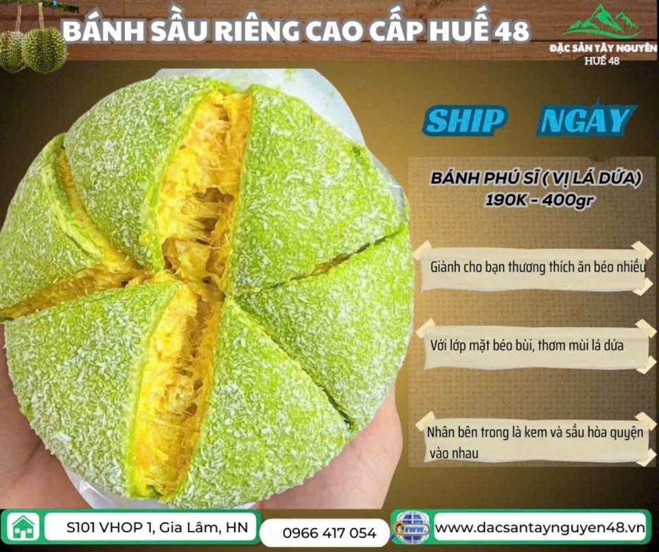 Bánh sầu riêng Phú Sĩ  vị lá dứa (400gr-  size 12cm)-duoc-ban-tai-Đặc Sản Tây Nguyên Huế_48