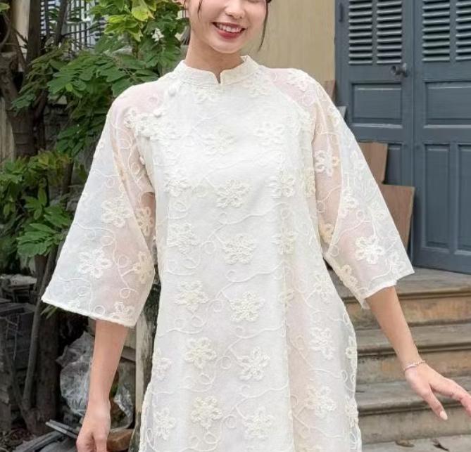 KEM - Áo dài voan tơ XUÂN HOA thêu hoa mai phối-duoc-ban-tai-MICHIDO - CHO THUÊ VÁY ĐẦM XINH