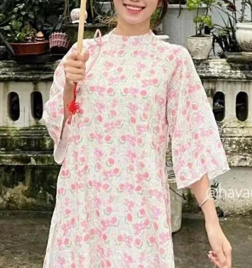 HỒNG HỒNG - Áo dài DƯƠNG TỬ in hoa tiết hoa mùa xuân-duoc-ban-tai-MICHIDO - CHO THUÊ VÁY ĐẦM XINH