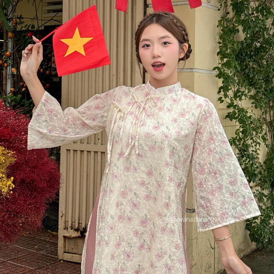 KEM in hoa nhí Hồng - AD voan tơ Tường Vân-duoc-ban-tai-MICHIDO - CHO THUÊ VÁY ĐẦM XINH