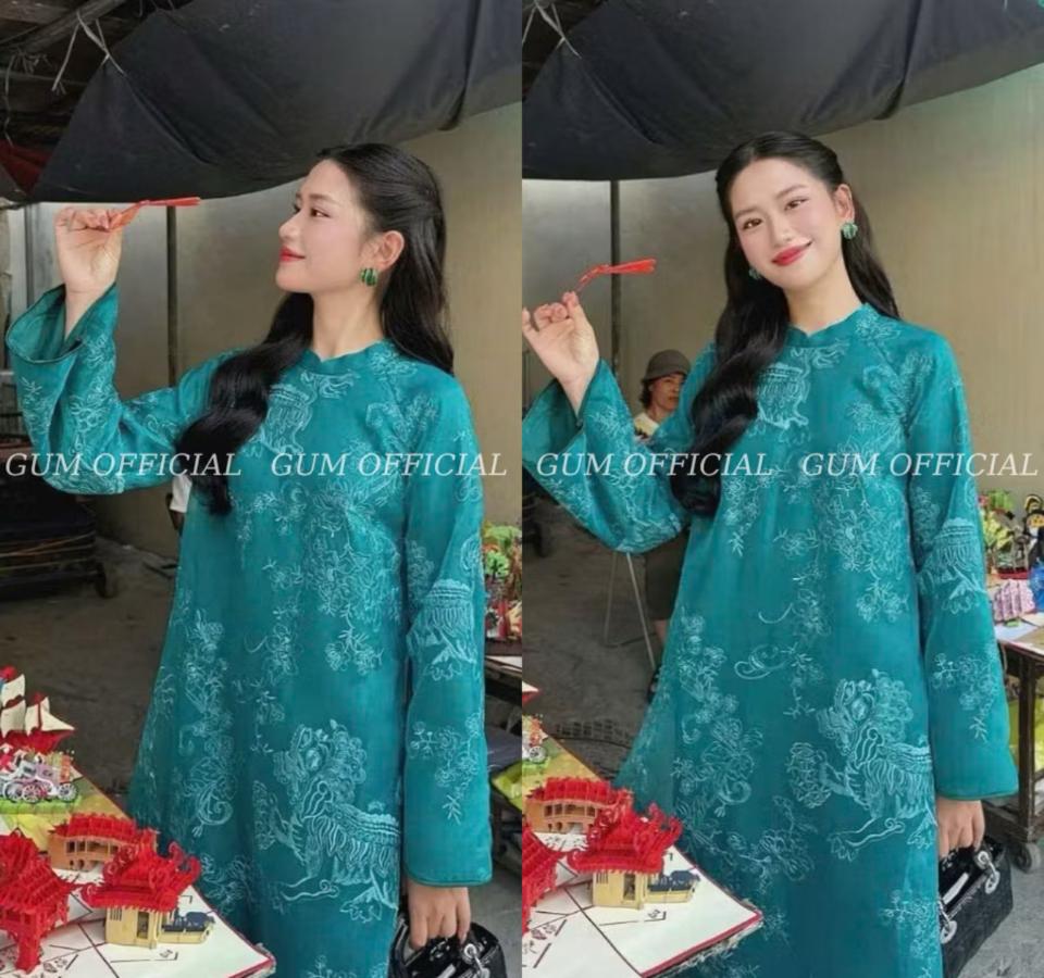 XANH  - AD Hồng Sư tay dài thêu họa tiết - Gum Official-duoc-ban-tai-MICHIDO - CHO THUÊ VÁY ĐẦM XINH