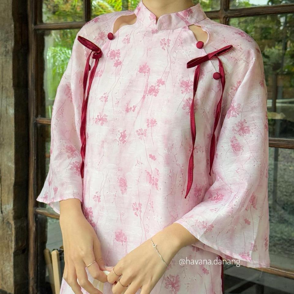 HỒNG - Áo dài voan tơ THỤY NGUYÊN ombre loang-duoc-ban-tai-MICHIDO - CHO THUÊ VÁY ĐẦM XINH