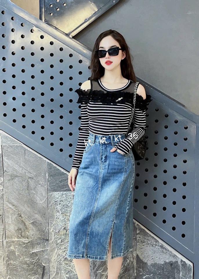 Áo ct kẻ hở vai kim thoa-duoc-ban-tai-Thùy Dương shop