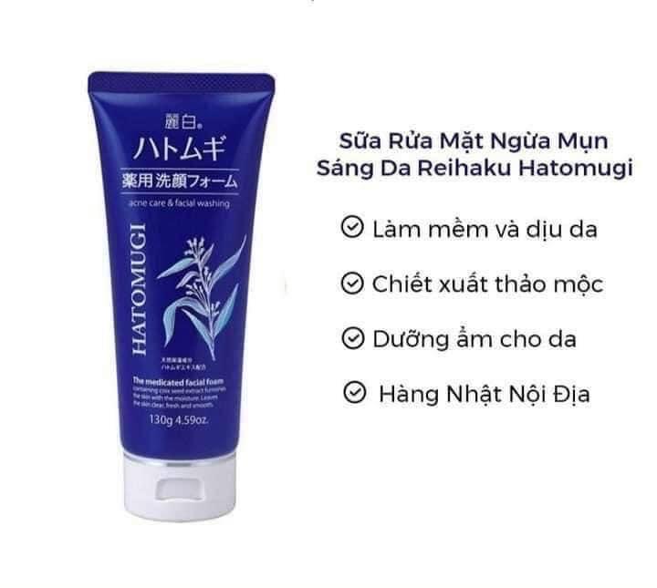 Sữa Rửa Mặt Hatomugi Nhật Xanh ( Da Mụn) 130g-duoc-ban-tai-𝑮𝒂̣𝒐 𝑪𝒐𝒔𝒎𝒆𝒔𝒕𝒊𝒄𝒔