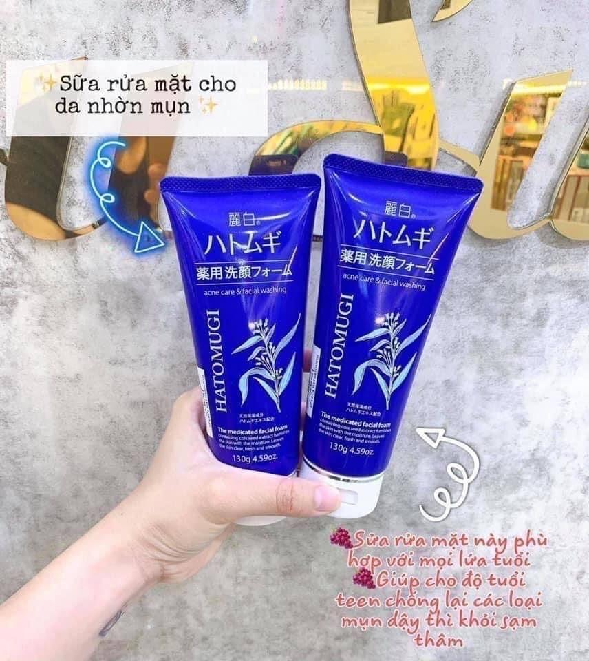 Sữa Rửa Mặt Hatomugi Nhật Xanh ( Da Mụn) 130g-duoc-ban-tai-𝑮𝒂̣𝒐 𝑪𝒐𝒔𝒎𝒆𝒔𝒕𝒊𝒄𝒔