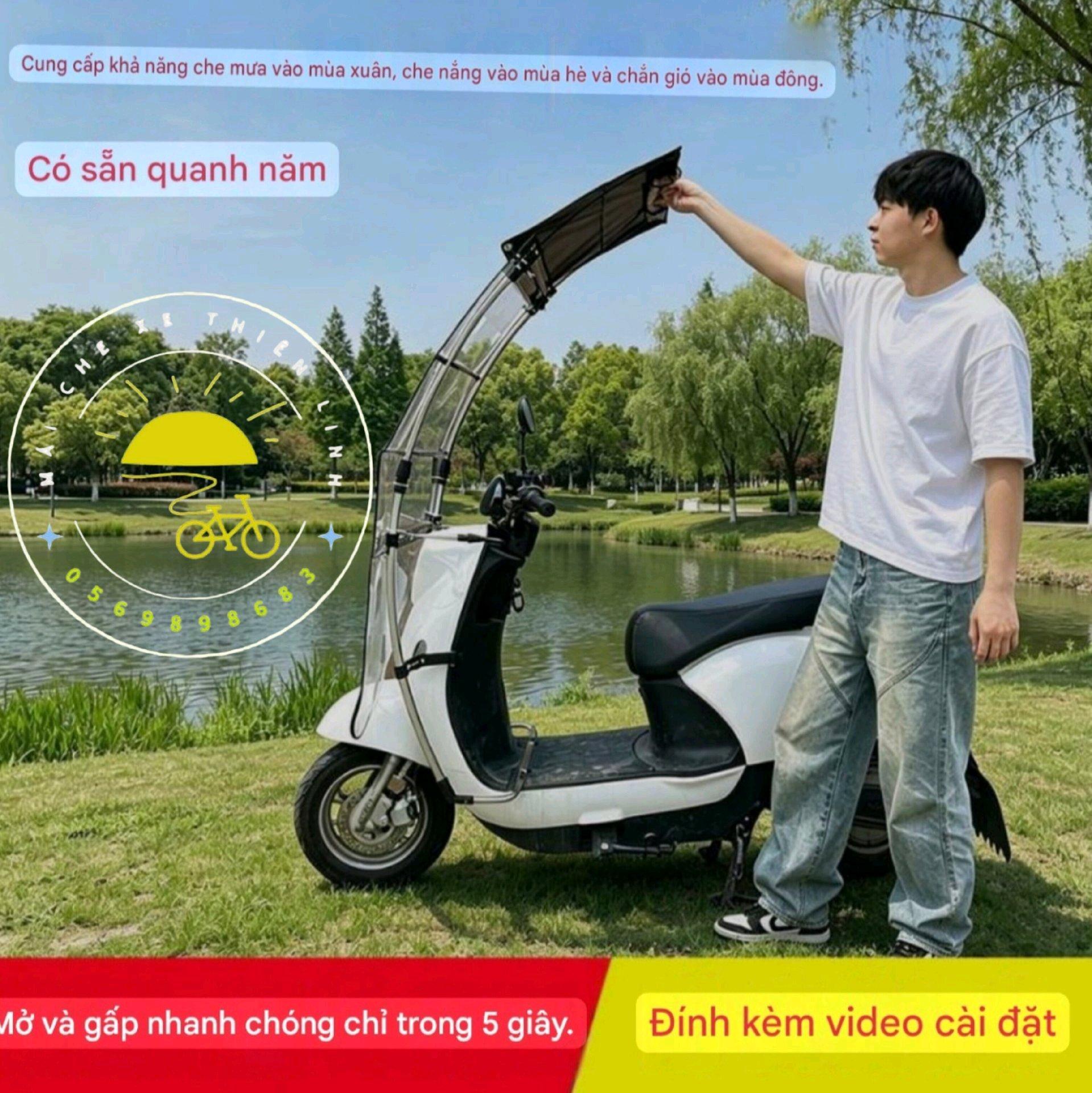 Mái che xe - bạt - đôi - gấp gọn phút mốt - bắt vào thân xe - 740 (cho xe ga và xe điện có chỗ để chân)-duoc-ban-tai-Mái che xe máy và xe điện Thiên Linh
