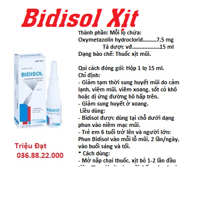 Bidisol ( Xylometazolin 7.5mg / 15ml ) Xịt Mũi Bidiphar-duoc-ban-tai-Dược Châu Long