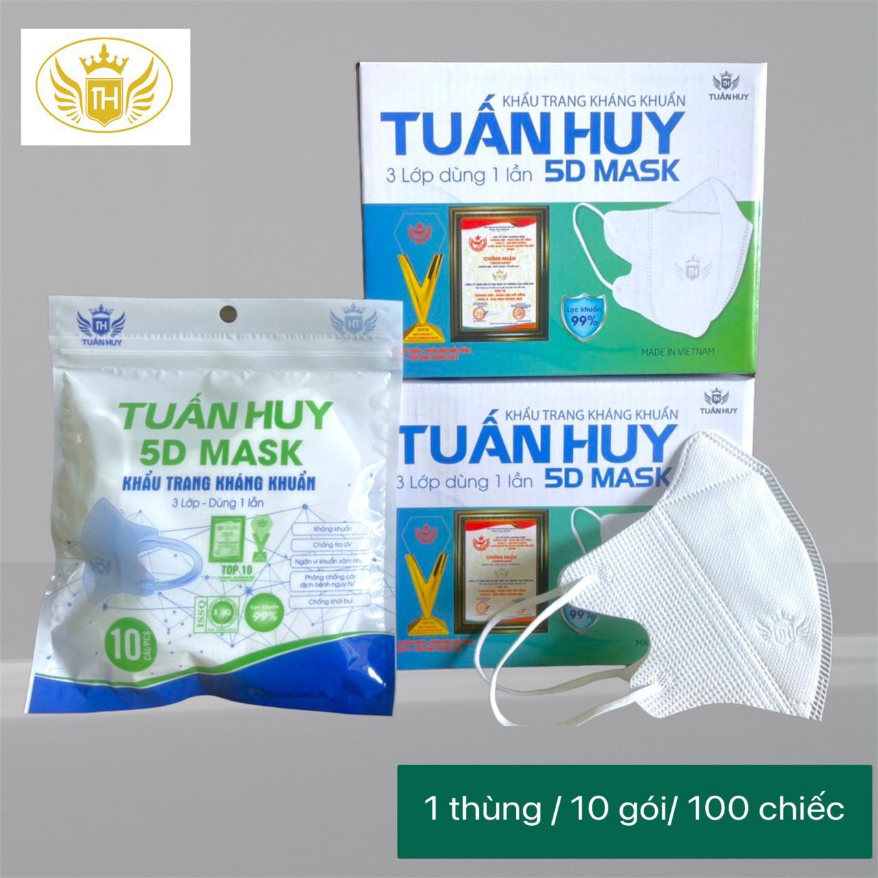  1 Hộp = 100 Cái ( 10 Túi Zip x 10 Cái ) Khẩu Trang 5 D Lớn Tuấn Huy Hộp 10 Túi Zip x 10 Cái -duoc-ban-tai-Dược Châu Long