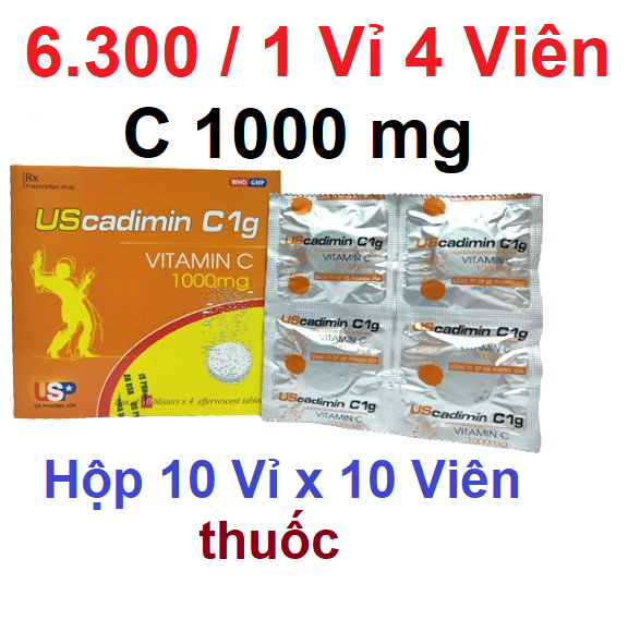Eff USCADIMIC 1G Vitamin C 1000mg Hộp 10 Vỉ x 4 Viên Sủi US-duoc-ban-tai-Dược Châu Long
