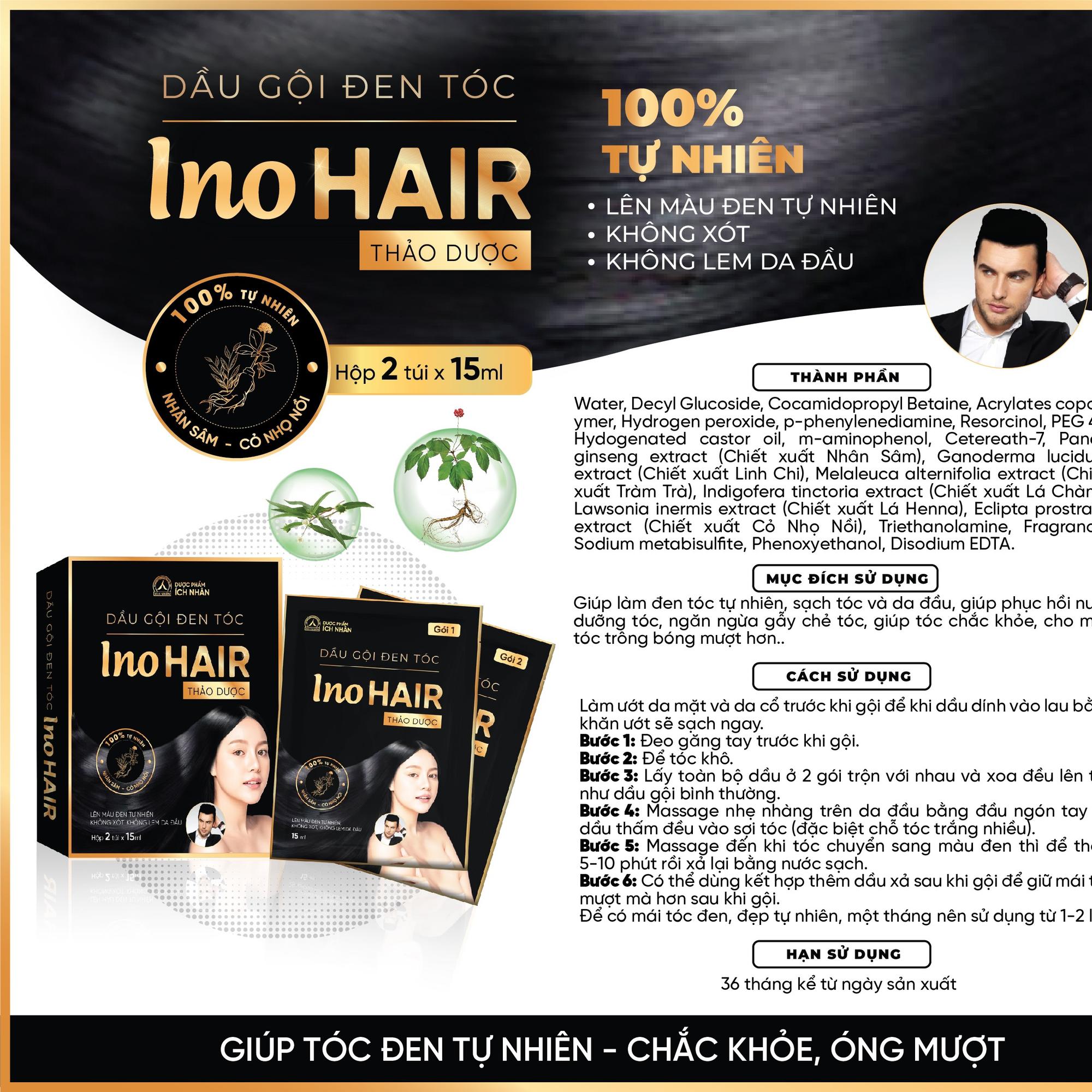 Dầu Gội Đen Tóc INO HAIR Thảo Dược Hộp 2 Gói Ích Nhân-duoc-ban-tai-Dược Châu Long