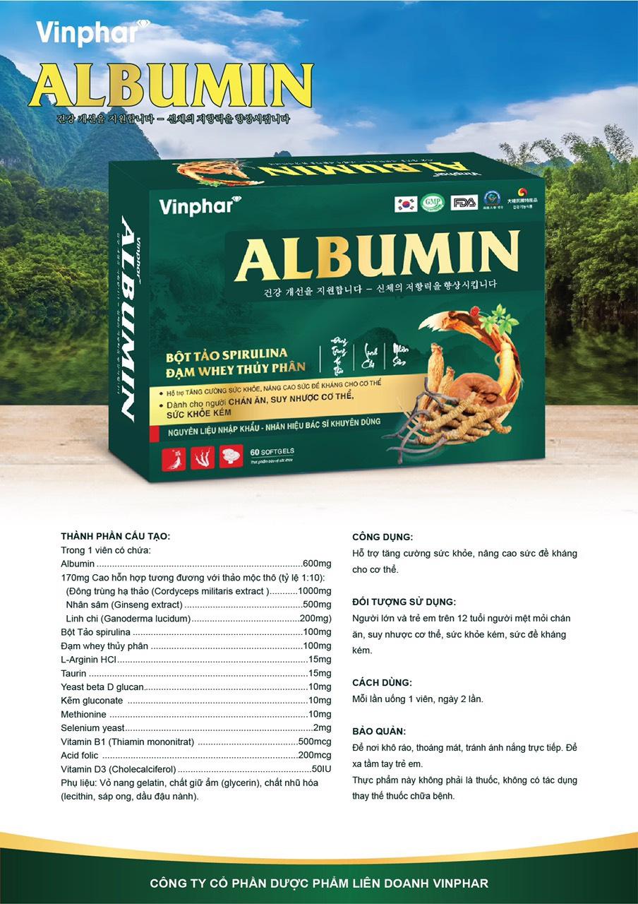 ALBUMIN ( Đạm Thủy Phân - Đông Trùng - Bột Tảo ) Hộp 6 Vỉ x 10 Viên VINAPHAR-duoc-ban-tai-Dược Châu Long