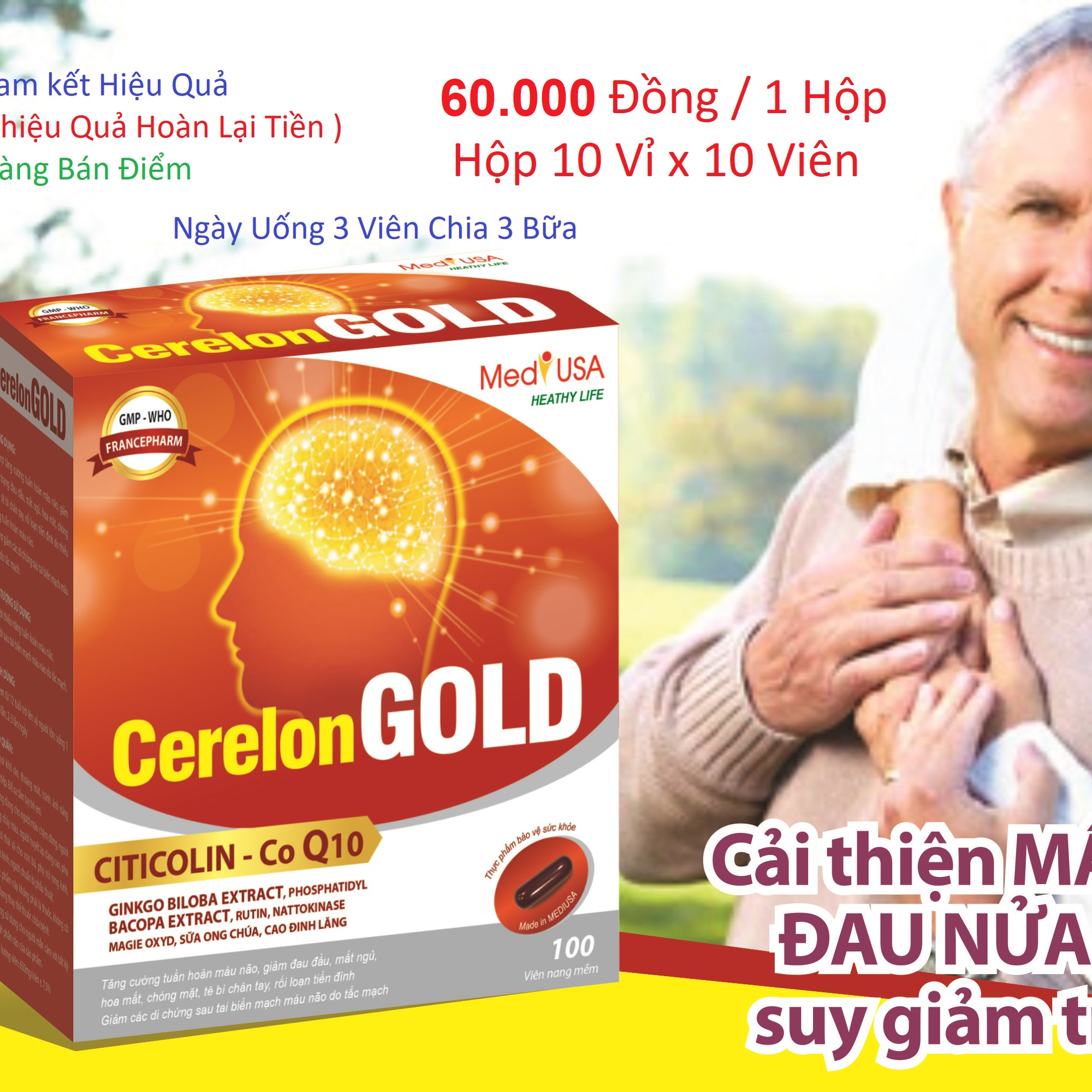 CERELON GOLD ( Citicolin Q10 ) Hộp 10 Vỉ x 10 Viên Medi-duoc-ban-tai-Dược Châu Long