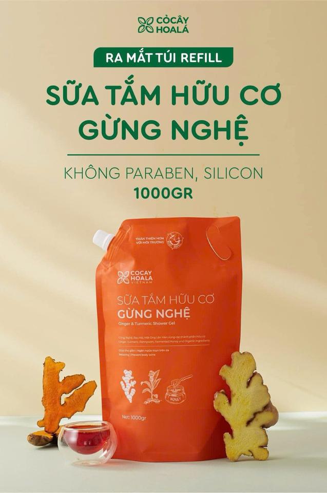 Túi reffill Sữa tắm Gừng Nghệ 1L-duoc-ban-tai-Showrooms Sống Xanh