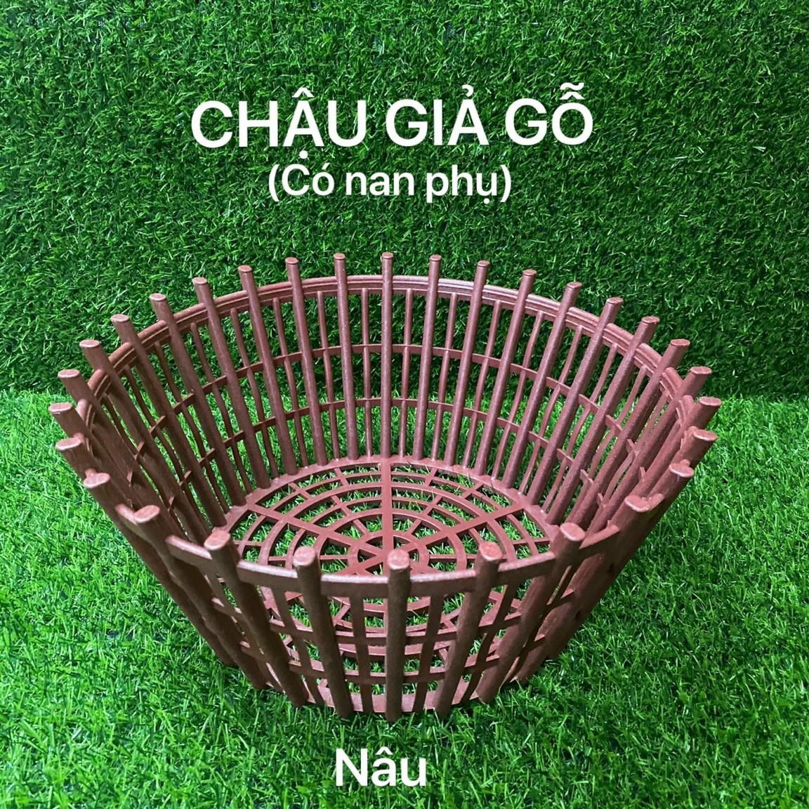 Chậu giả gỗ nan phụ nâu size 20-duoc-ban-tai-Vật tư cây cảnh Cỏ Ba Lá