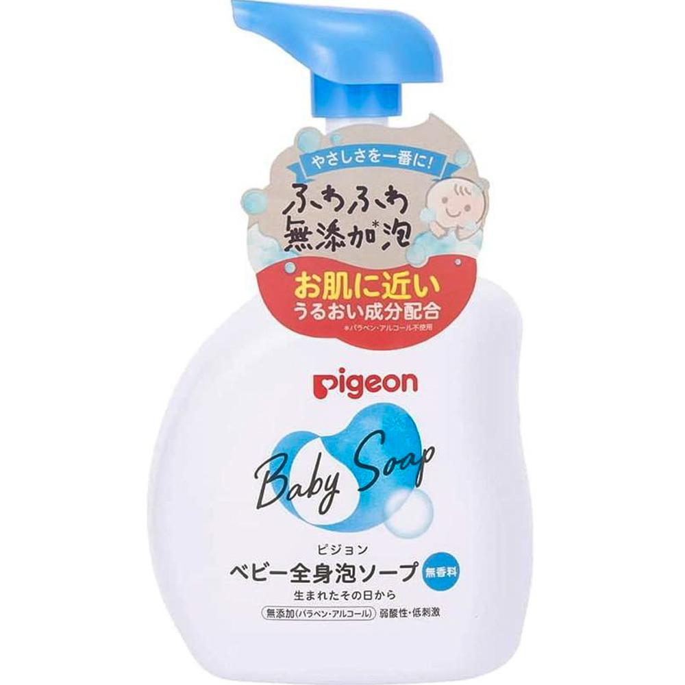 Sữa tắm gội cho bé Pigeon Baby Soap tạo bọt 500ml - mềm dịu (màu xanh)-duoc-ban-tai-Konni39Giabinh