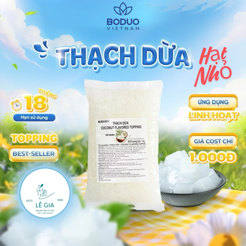 Thạch dừa Boduo hạt nhỏ gói 1kg-duoc-ban-tai-Nguyên Liệu Lê Gia
