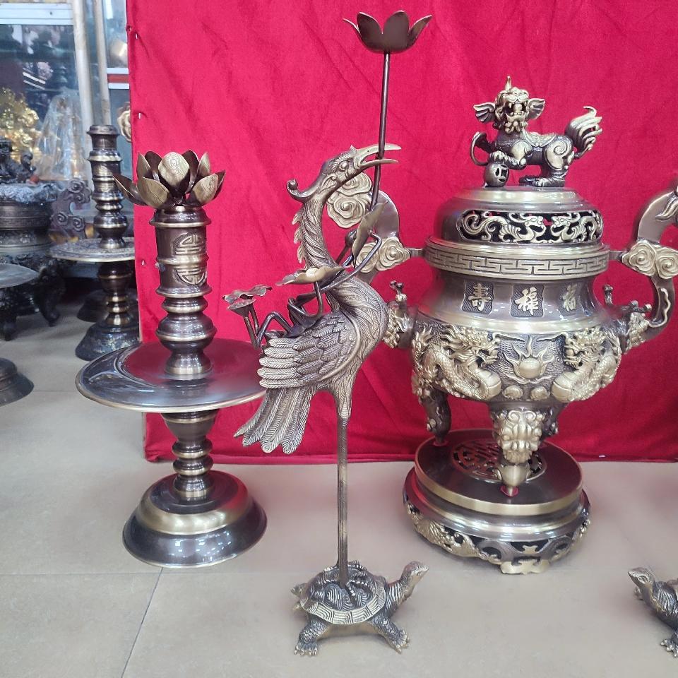 Ngũ sự 60 ( đỉnh +đôi hạc+đôi nến )-duoc-ban-tai-Làng Nghề Gò Đúc Đồng Đại Bái