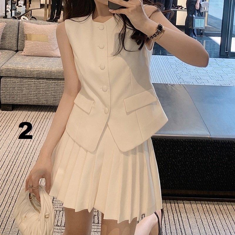 SET ÁO VEST + CHÂN VÁY XẾP LY   0807MK35/sét HÀNG THIẾT KẾ MAY KĨ ÉP MÙNG DÀY DẶN ĐỨNG FROM KO LÀM HÀNG RẺ Ạ -duoc-ban-tai-Alice Quỳnh
