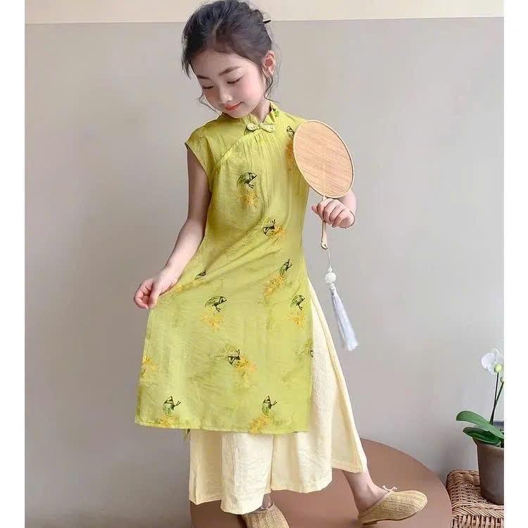 SET VÁY SƯỜN XÁM CHO BÉ GÁI  0512MK45 ❤️ SET VÁY SƯỜN XÁM CHO BÉ GÁI  🌷Thêm set sườn xám siêu xinh, tone xanh lạ mắt mặc Tết chụp ảnh lung linh luôn nhé-duoc-ban-tai-Alice Quỳnh