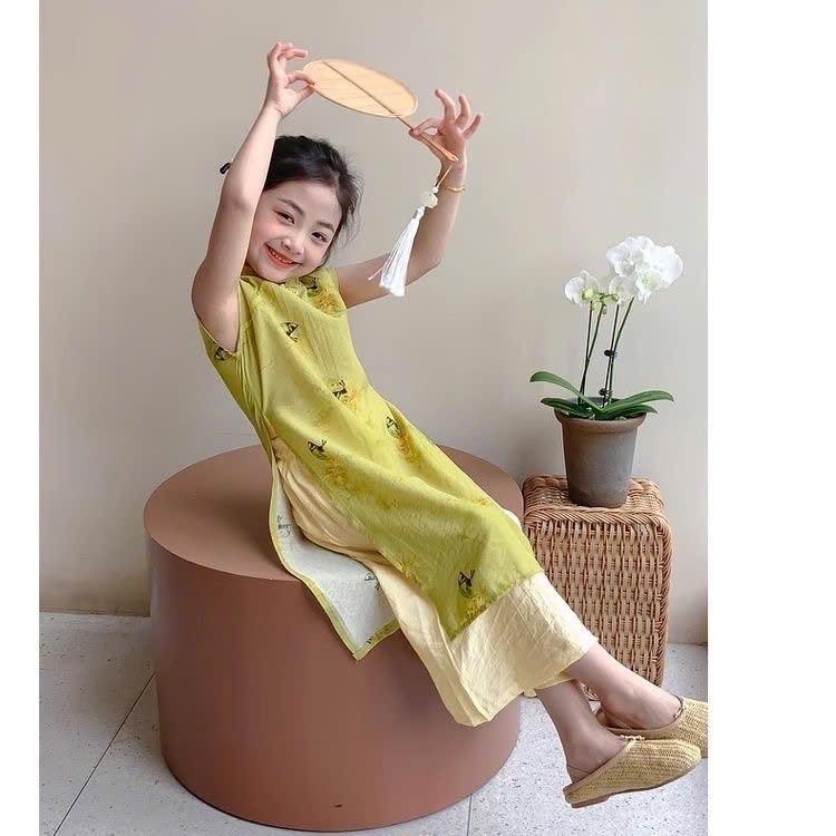 SET VÁY SƯỜN XÁM CHO BÉ GÁI  0512MK45 ❤️ SET VÁY SƯỜN XÁM CHO BÉ GÁI  🌷Thêm set sườn xám siêu xinh, tone xanh lạ mắt mặc Tết chụp ảnh lung linh luôn nhé-duoc-ban-tai-Alice Quỳnh