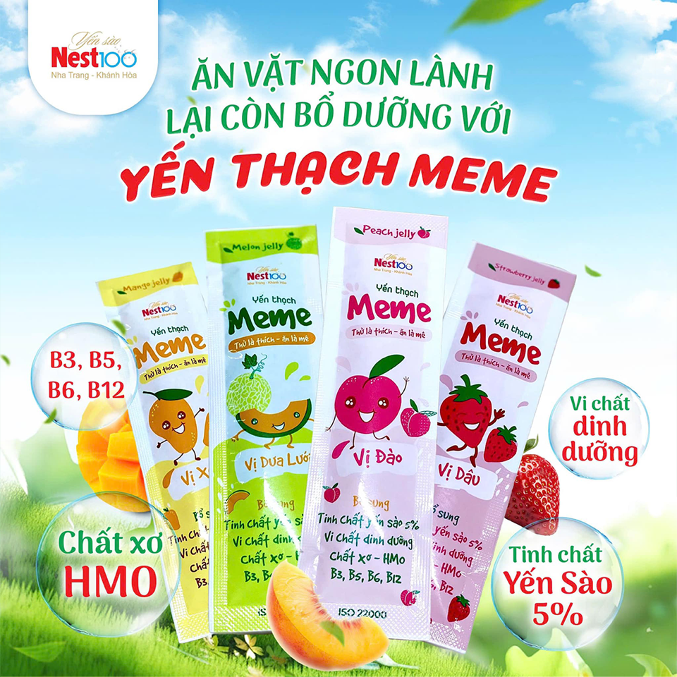 Yến thạch Meme Tăng cường sức đề kháng: Bổ sung các dưỡng chất quý, giúp nâng cao hệ miễn dịch, hỗ trợ phòng ngừa bệnh tật. Tăng cường năng lượng: Giúp nâng cao sức khỏe tổng thể, cải thiện sức bền và sự dẻo dai của cơ thể.Chất xơ hòa tan (2%):  Hỗ t-duoc-ban-tai-Alice Quỳnh