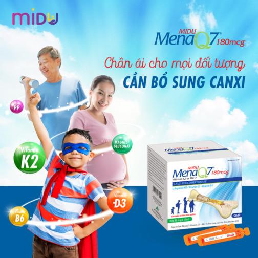 Midu MenaQ7 Midu MenaQ7 180mcg giúp bổ sung bộ ba Calci, Vitamin D3, Vitamin K2 dạng MenaQ7 với nguyên liệu nhập khẩu từ nhà cung cấp lớn nhất và tốt nhất trên thế giới là Natto Pharma - NaUy hỗ trợ tăng cường hấp thụ Calci vào xương một cách tối đa.-duoc-ban-tai-Alice Quỳnh