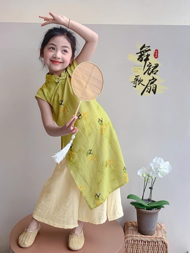 SET VÁY SƯỜN XÁM CHO BÉ GÁI  0512MK45 ❤️ SET VÁY SƯỜN XÁM CHO BÉ GÁI  🌷Thêm set sườn xám siêu xinh, tone xanh lạ mắt mặc Tết chụp ảnh lung linh luôn nhé-duoc-ban-tai-Alice Quỳnh
