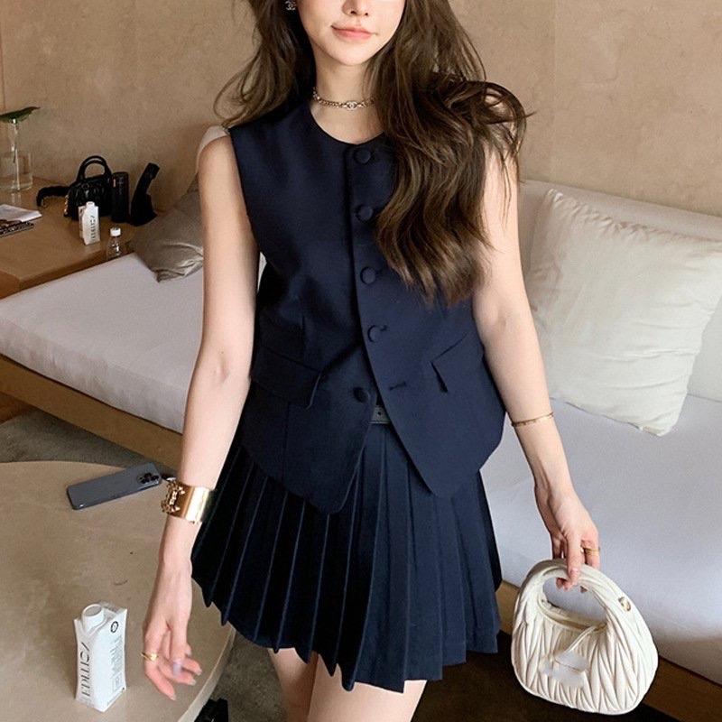 SET ÁO VEST + CHÂN VÁY XẾP LY   0807MK35/sét HÀNG THIẾT KẾ MAY KĨ ÉP MÙNG DÀY DẶN ĐỨNG FROM KO LÀM HÀNG RẺ Ạ -duoc-ban-tai-Alice Quỳnh