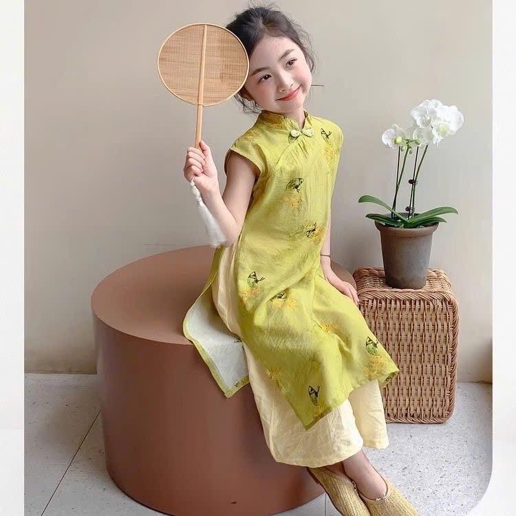 SET VÁY SƯỜN XÁM CHO BÉ GÁI  0512MK45 ❤️ SET VÁY SƯỜN XÁM CHO BÉ GÁI  🌷Thêm set sườn xám siêu xinh, tone xanh lạ mắt mặc Tết chụp ảnh lung linh luôn nhé-duoc-ban-tai-Alice Quỳnh