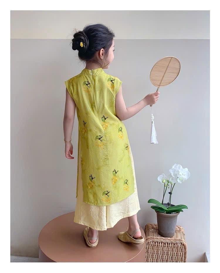 SET VÁY SƯỜN XÁM CHO BÉ GÁI  0512MK45 ❤️ SET VÁY SƯỜN XÁM CHO BÉ GÁI  🌷Thêm set sườn xám siêu xinh, tone xanh lạ mắt mặc Tết chụp ảnh lung linh luôn nhé-duoc-ban-tai-Alice Quỳnh
