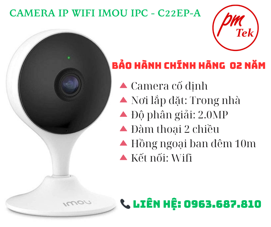 Camera WIFI IMOU C22EP-A 2MP (cố định trong nhà, đàm thoại 2 chiều, hồng ngoại 10m, góc rộng 112 độ)-duoc-ban-tai-CAMERA GIÁM SÁT - THIẾT BỊ TIN HỌC PMTek