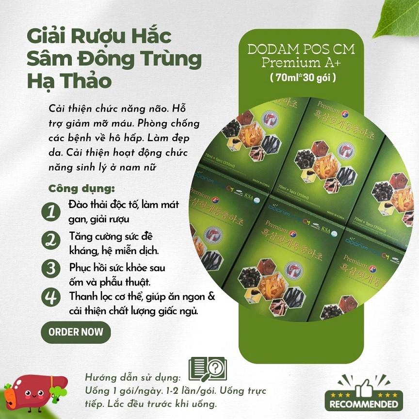Bổ Gan Giải Rượu Hắc Sâm Đông Trùng Hạ Thảo Premium A+ Dodampos CM (70ml*30 gói)-duoc-ban-tai-Kangnam mart