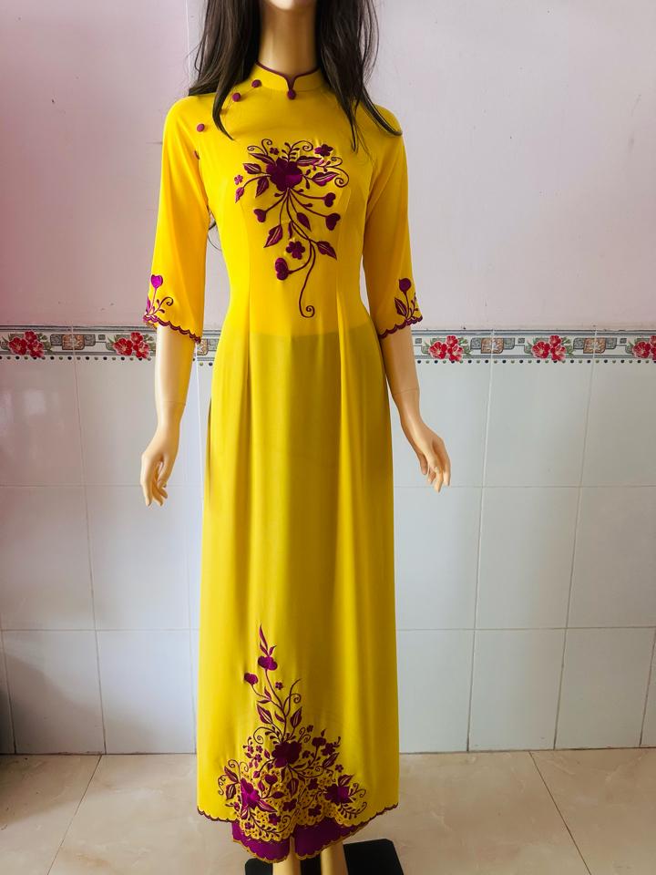 Áo dài thêu quần thêu cao cấp 50-54 ký mặc vừa -duoc-ban-tai-Áo dài Mỹ Hòa