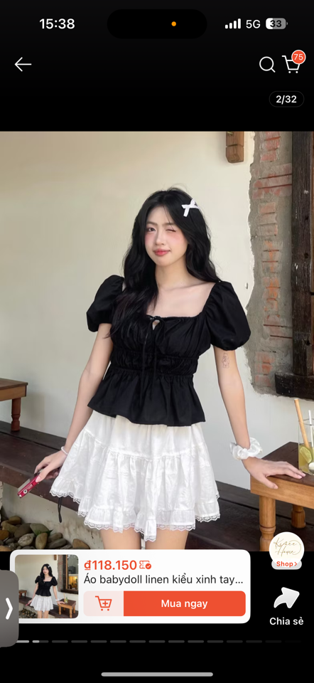  Áo babydoll tay bồng Kimee House-duoc-ban-tai-Cunnei