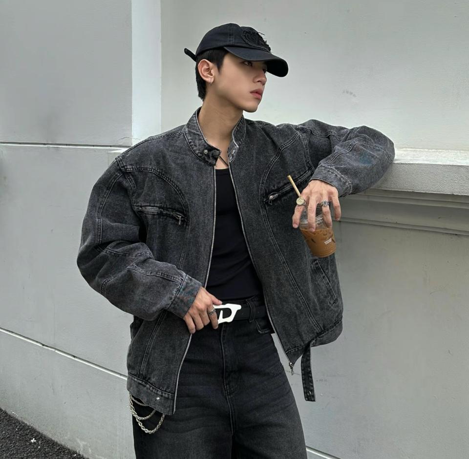  Áo khoác Jacket jean GODMOTHER form rộng delim cổ tàu basic-duoc-ban-tai-Cunnei