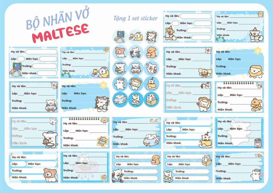 Set 20 nhãn vở Capybara -chiikawa- maltese tặng kèm 15 stickers tròn-duoc-ban-tai-Trạm Học Tập Miss Trinh