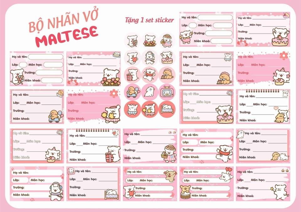 Set 20 nhãn vở Capybara -chiikawa- maltese tặng kèm 15 stickers tròn-duoc-ban-tai-Trạm Học Tập Miss Trinh