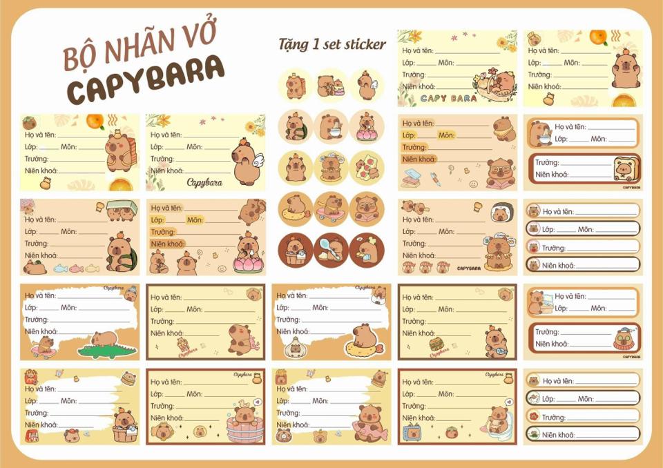Set 20 nhãn vở Capybara -chiikawa- maltese tặng kèm 15 stickers tròn-duoc-ban-tai-Trạm Học Tập Miss Trinh