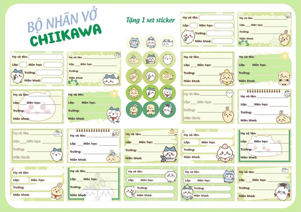 Set 20 nhãn vở Capybara -chiikawa- maltese tặng kèm 15 stickers tròn-duoc-ban-tai-Trạm Học Tập Miss Trinh