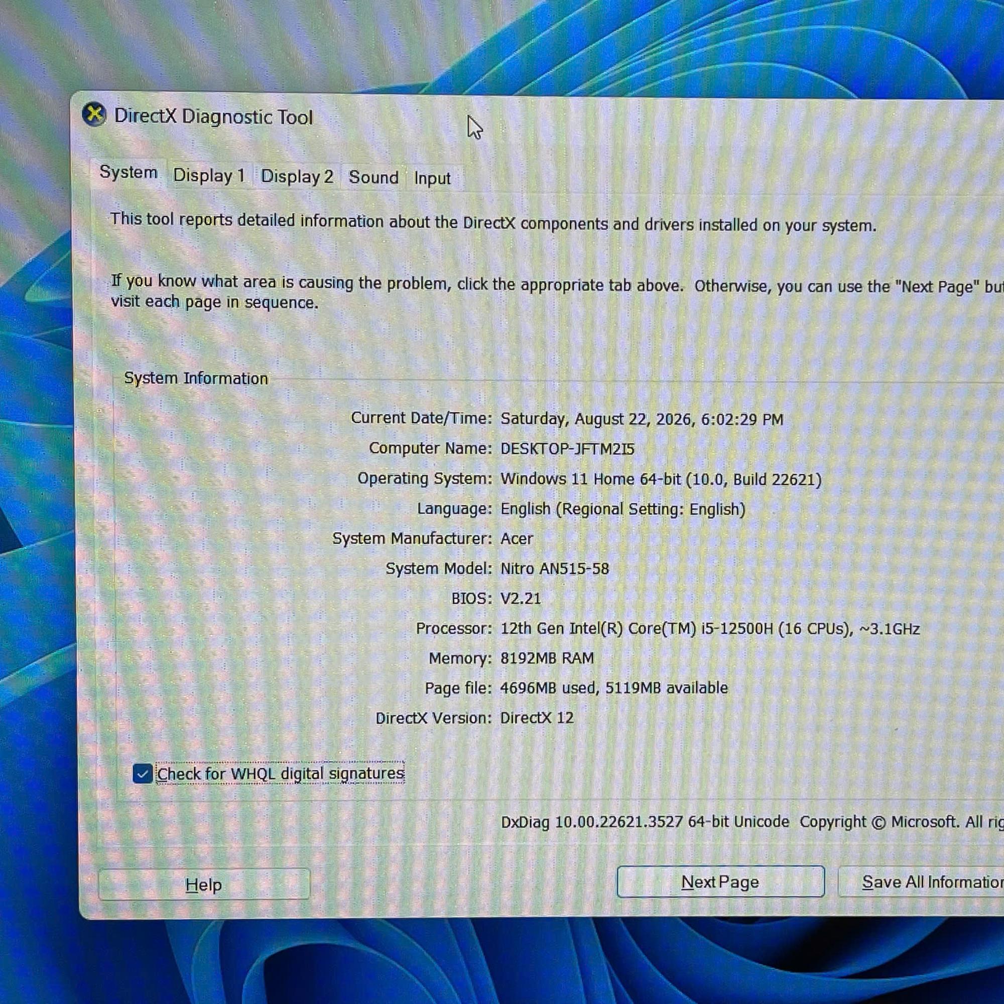 Acer Nitro Tiger i5 12th 8/512GB Card RTX 3050 Màn 15.6inch 144Hz.-duoc-ban-tai-Vi Tính Kim Trân