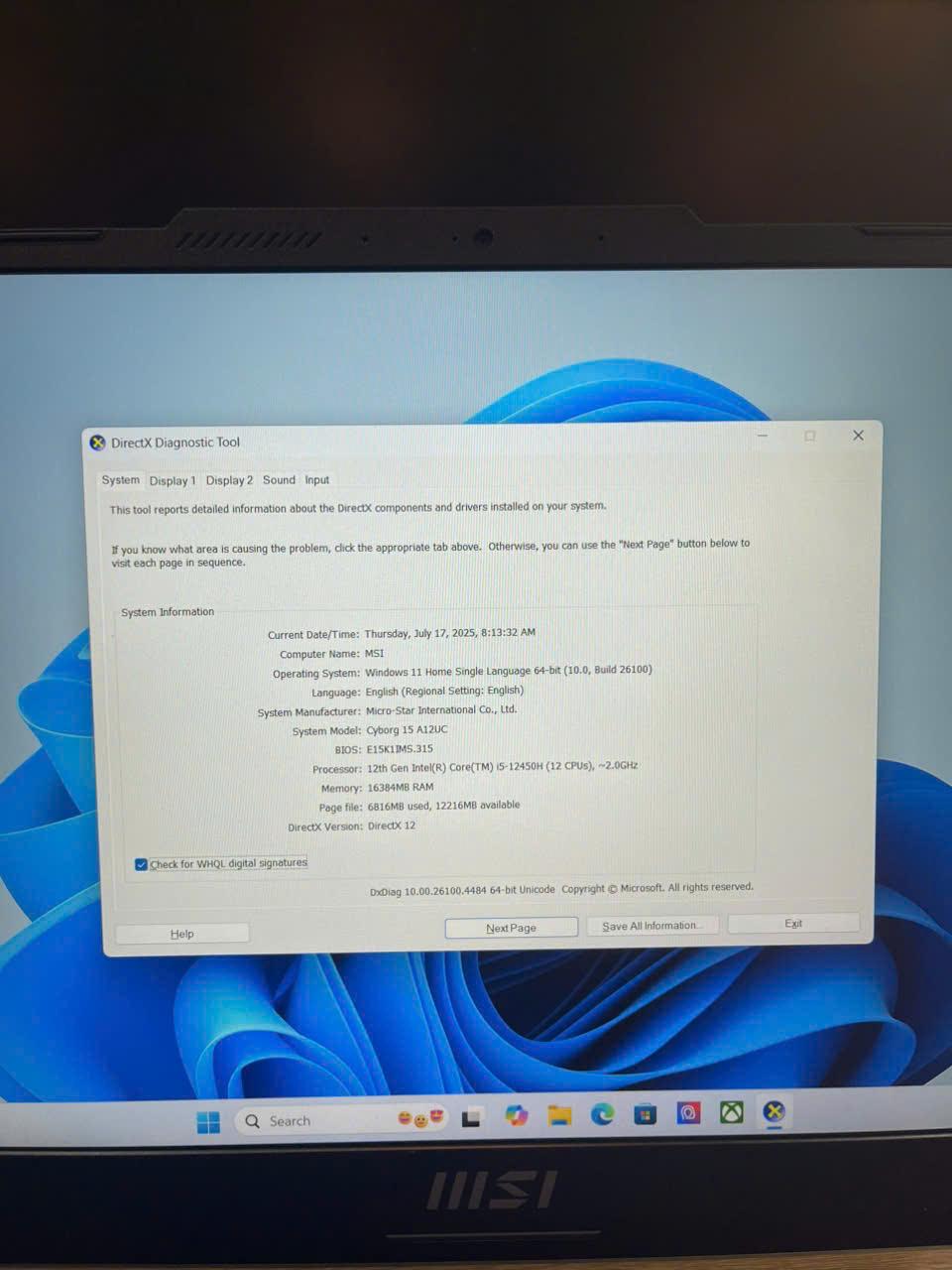 MSI CYBORG Core i5 12th Ram 16GB Card rời RTX 3050. Máy còn bảo hành FPT tới 10/2027-duoc-ban-tai-Vi Tính Kim Trân