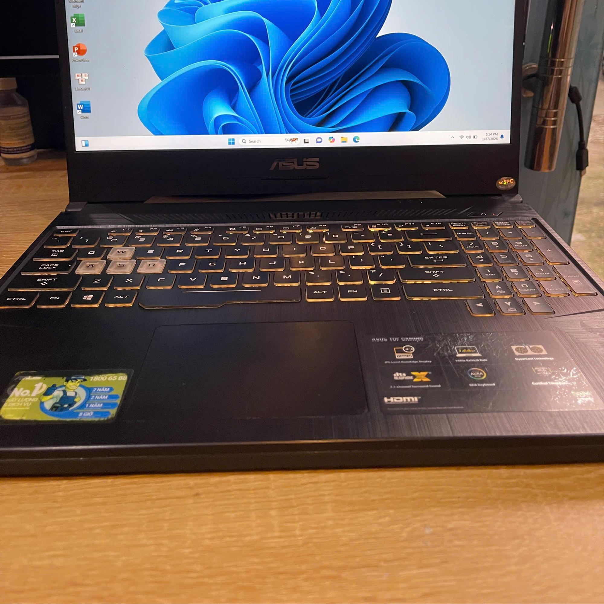 Asus Tuf Ryzen 7 3750H Ram 8GB 512GB SSD CARD GTX 1650 Màn 15.6inch 144hz Ngoại hình 98%-duoc-ban-tai-Vi Tính Kim Trân