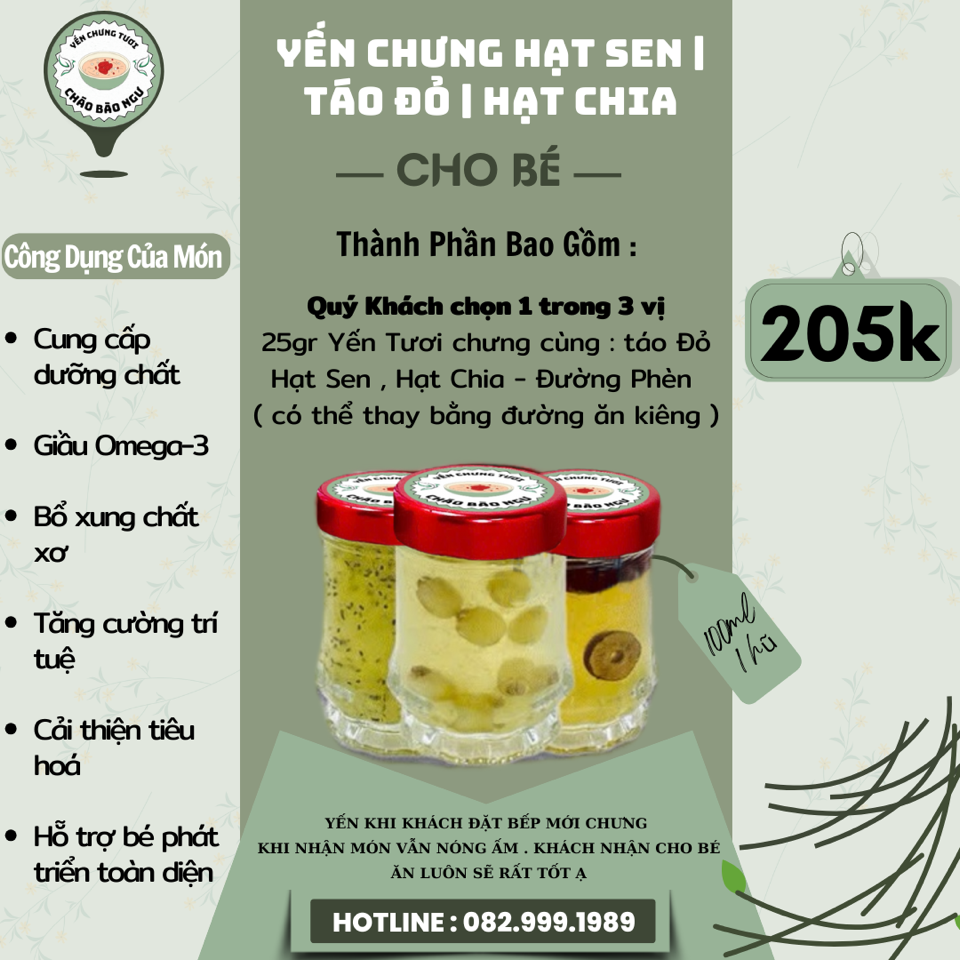 { Cho Bé } Yến Chưng Tươi Hạt Sen / Hạt Chia / Táo Đỏ Hỗ Trợ Phát Triển Toàn Diện ( 1 Hũ 100ml )-duoc-ban-tai-SÚP BÀO NGƯ VI CÁ