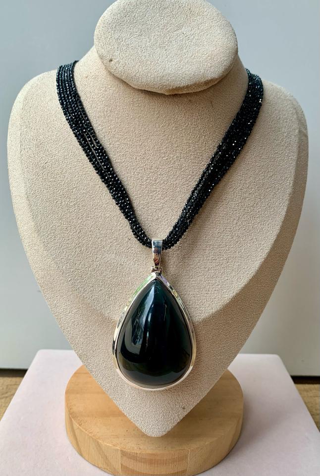 Chuỗi 6 sợi spinel đen phối mặt dây black Rainbow Obsidian -duoc-ban-tai-💎 T&T JEWELS 💎