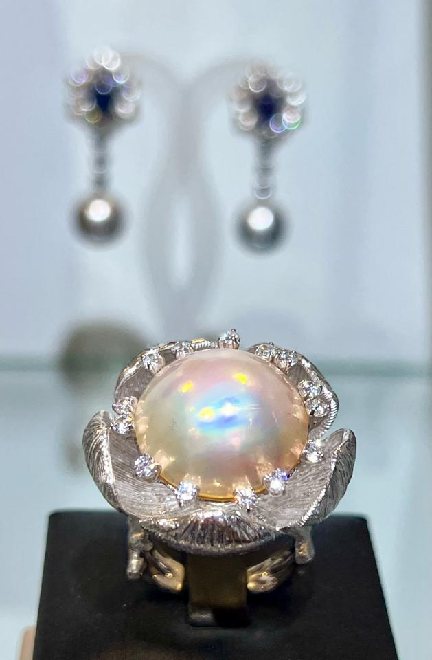 Nhẫn Mabe thiết kế nghệ thuật vỏ bạc 925 mạ bạch kim -duoc-ban-tai-💎 T&T JEWELS 💎